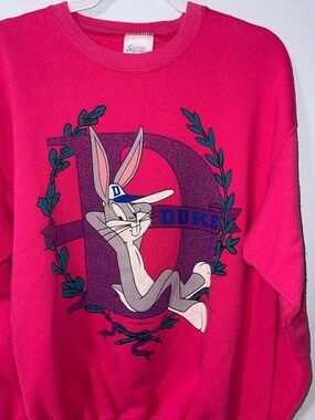 1993 Bugs Bunny Duke Looney Tunes Retro Vintage Made in USA Pink Pullover